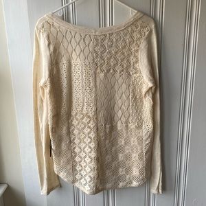 Free People Cream Crochet Lace L/S Tee Sz M